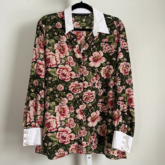 Zara Floral Blouse with Pearl Sleeve Buttons - Picture 1 of 4